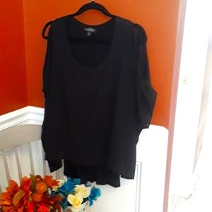 August Silk black cold shoulder, short sleeve, flowy top